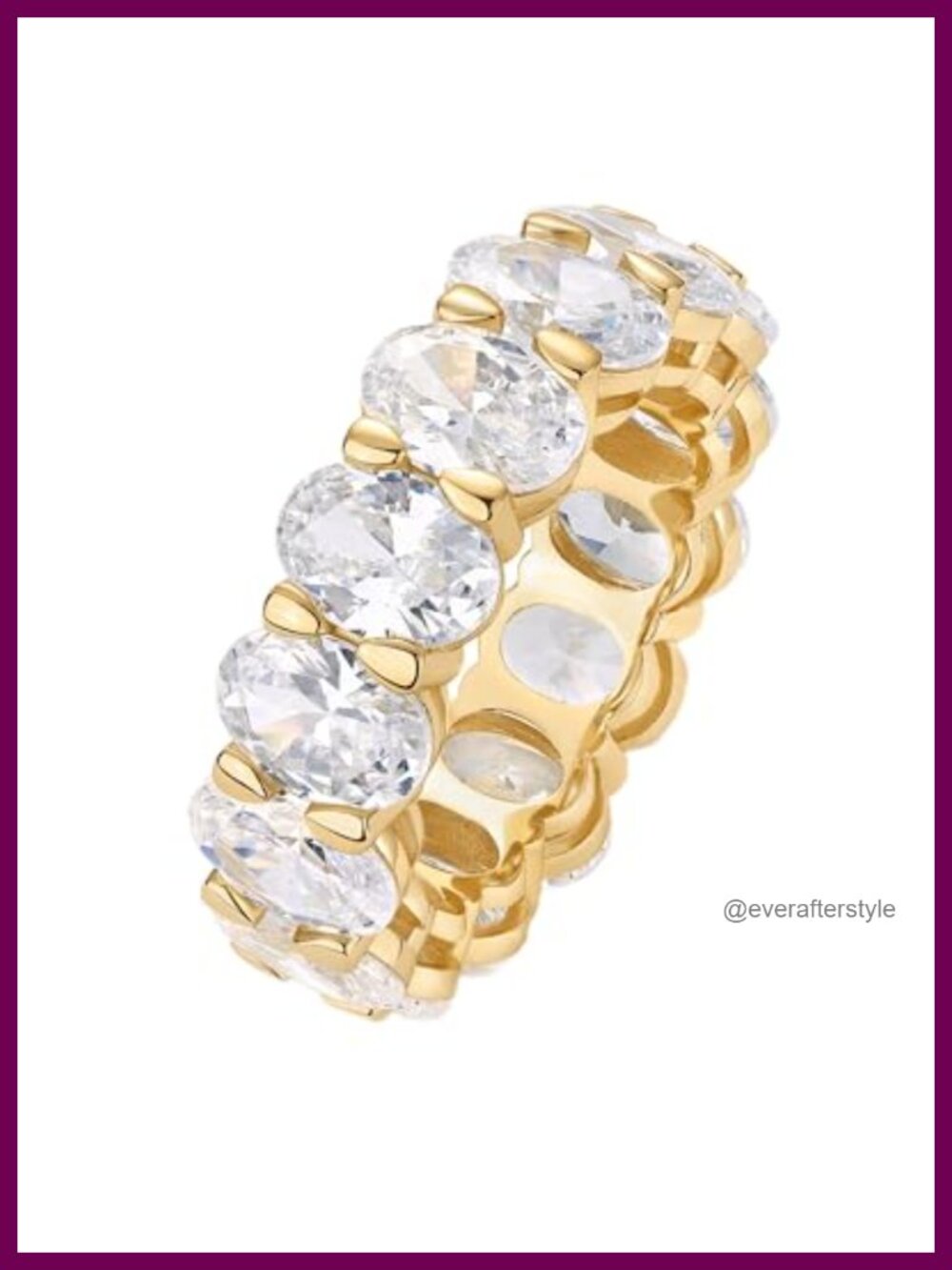 7mm 14K Gold Plated Oval Cubic Zirconia Eternity Wedding Band Ring
